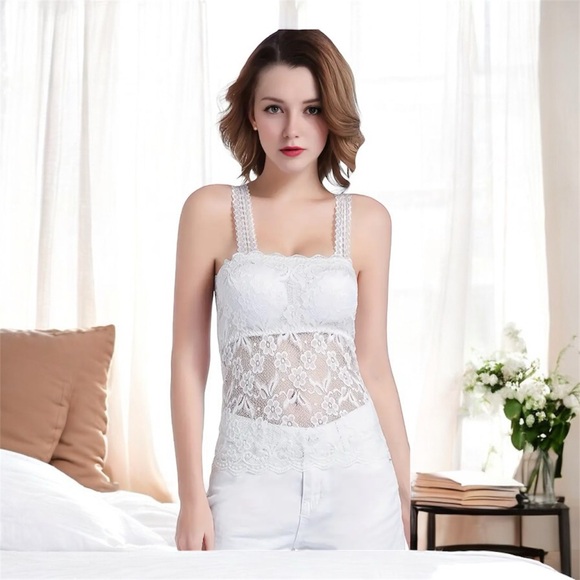 Sexy white lace camisole, size M, sheer - Picture 5 of 7